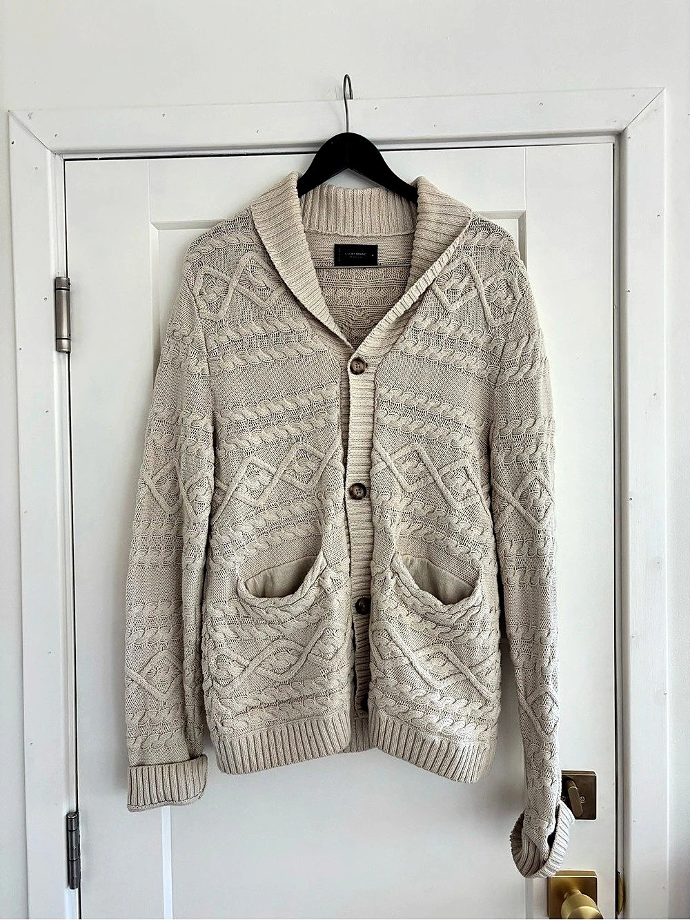Lucky Brand Cotton Cable Knit Cardigan in Cream Size Medium